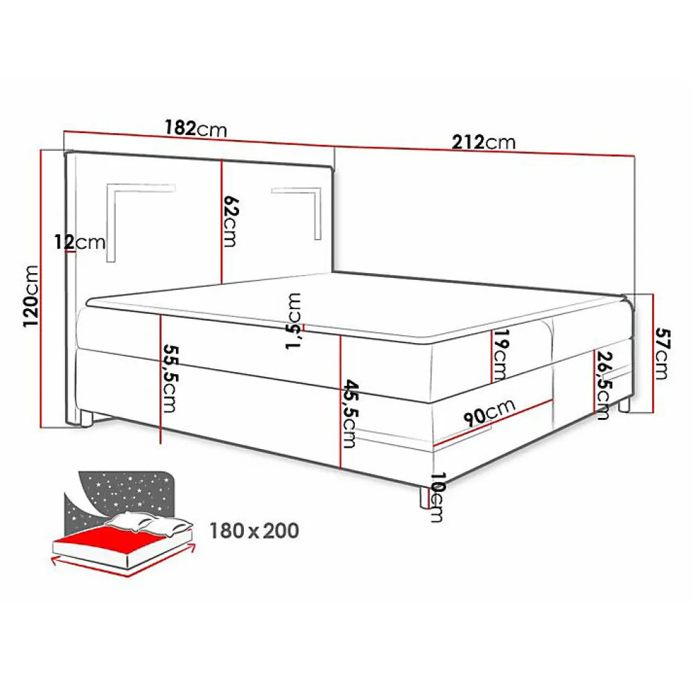 Lit continental Baltimore 173, Double, Blanc, Faux cuir, Disponible>Mobilier1 Hot