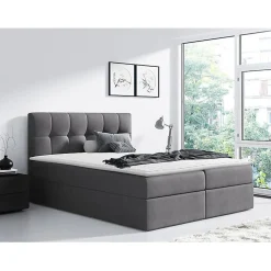 Lit continental Baltimore 128, Unique, Gris, Tissu, Disponible>Mobilier1 Outlet