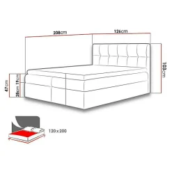 Lit continental Baltimore 128, Unique, Gris, Tissu, Disponible><noscript><img width=