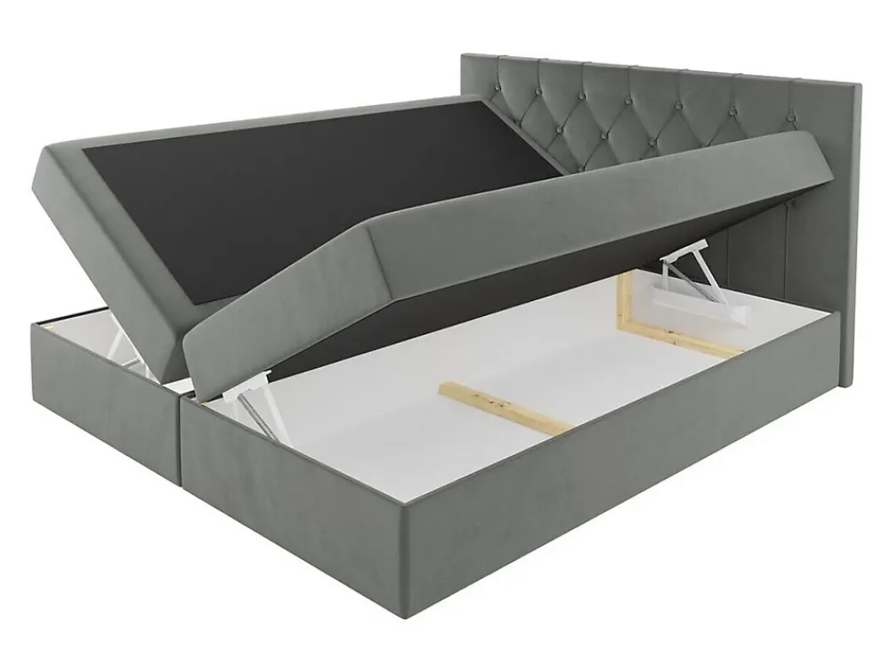Mobilier1 Lit continental Baltimore 159, Double, Bleu, Tissu, Disponible* Ensemble Sommier Et Matelas
