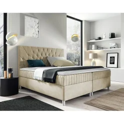 Lit continental Baltimore 175, Double, Brun clair, Tissu, Disponible>Mobilier1 Hot