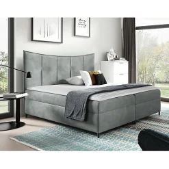 Lit continental Baltimore 178, Double, Gris, Tissu, Disponible>Mobilier1 Sale