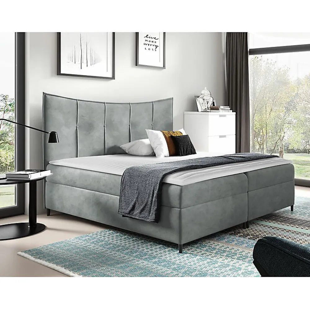 Lit continental Baltimore 178, Double, Gris, Tissu, Disponible>Mobilier1 Sale