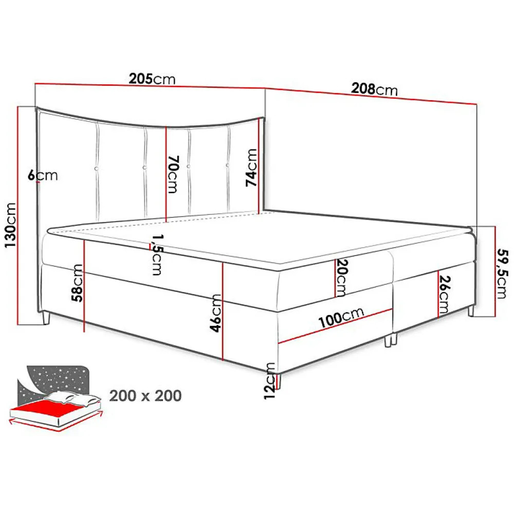 Lit continental Baltimore 178, Double, Gris, Tissu, Disponible>Mobilier1 Sale