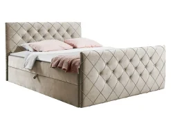 Mobilier1 Lit continental Baltimore 158, Double, Brun clair, Tissu, Disponible* Ensemble Sommier Et Matelas