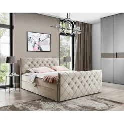 Mobilier1 Lit continental Baltimore 158, Double, Brun clair, Tissu, Disponible* Ensemble Sommier Et Matelas