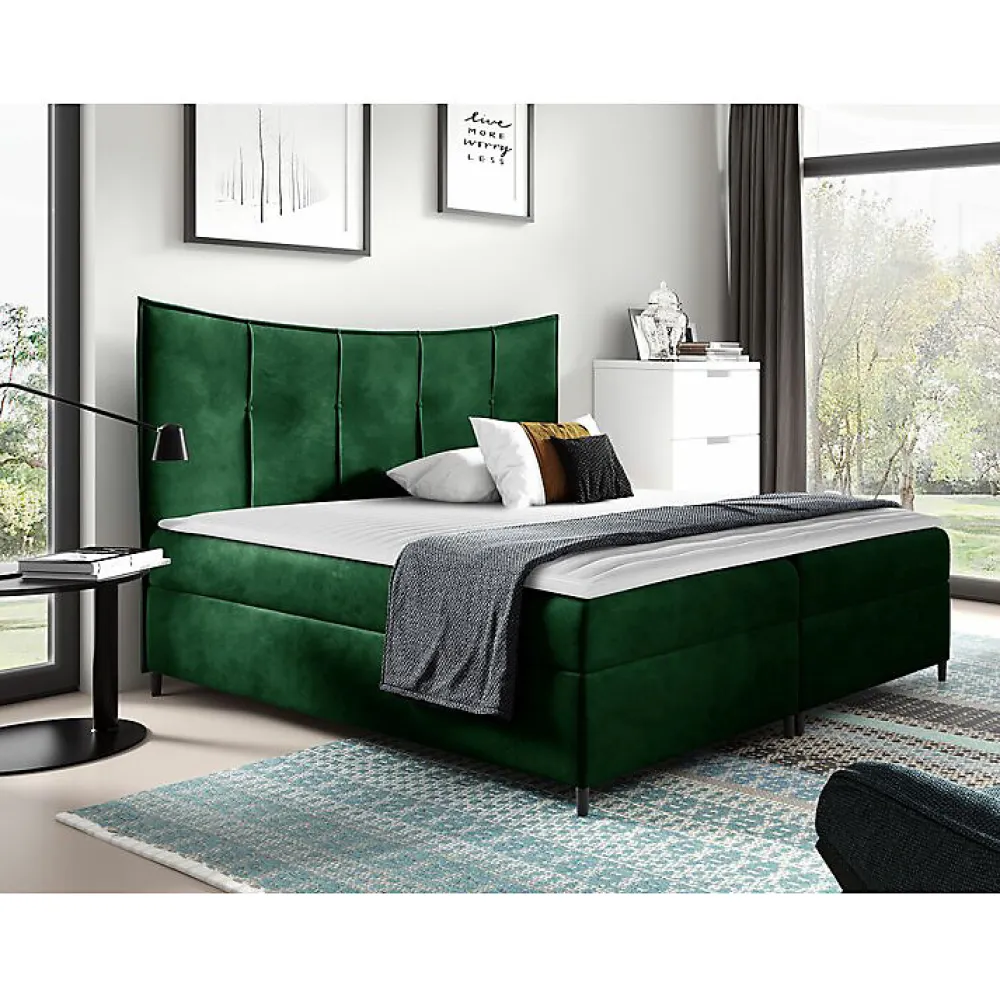 Mobilier1 Lit continental Baltimore 178, Unique, Vert, Tissu, Disponible* Ensemble Sommier Et Matelas