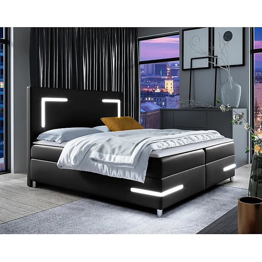 Mobilier1 Lit continental Baltimore 173, Unique, Noir, Faux cuir, Disponible* Ensemble Sommier Et Matelas
