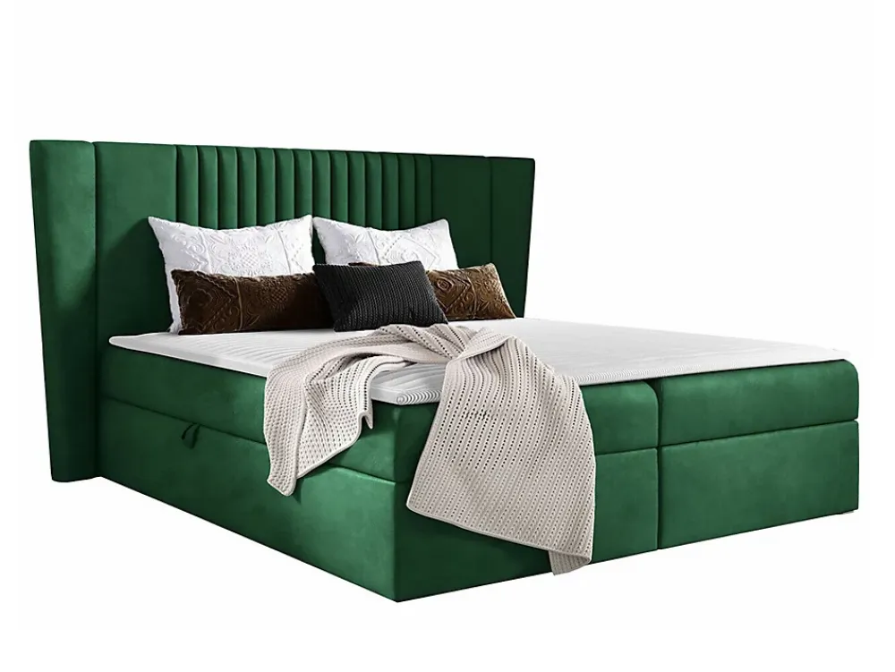 Mobilier1 Lit continental Baltimore 184, Unique, Vert, Tissu, Disponible* Ensemble Sommier Et Matelas