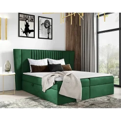 Mobilier1 Lit continental Baltimore 184, Unique, Vert, Tissu, Disponible* Ensemble Sommier Et Matelas