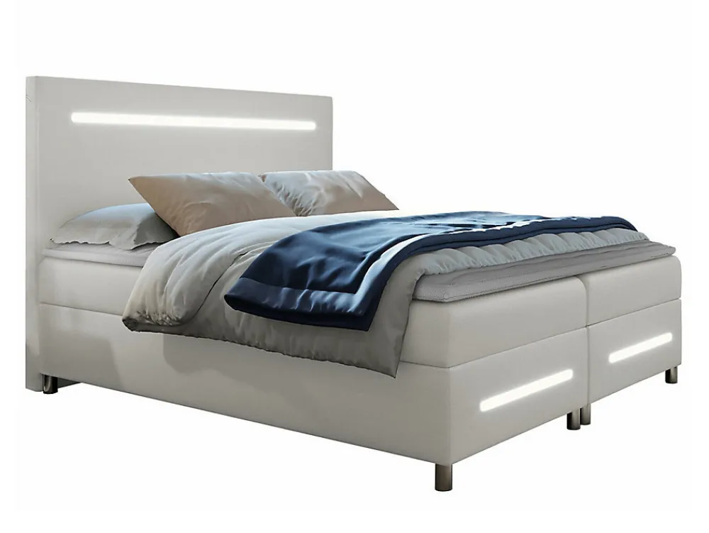 Lit continental Baltimore 174, Double, Blanc, Faux cuir, Disponible>Mobilier1 Hot