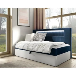 Mobilier1 Lit continental Baltimore 168, Unique, Bleu, Faux cuir, Disponible* Ensemble Sommier Et Matelas