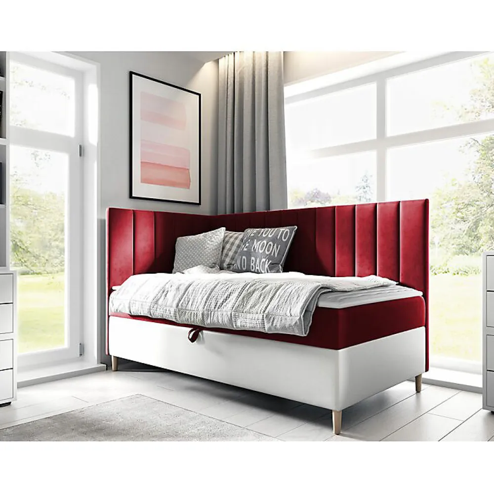 Lit continental Baltimore 164, Unique, Rouge, Faux cuir, Disponible>Mobilier1