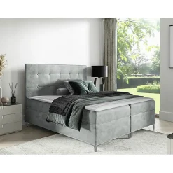 Lit continental Baltimore 185, Unique, Gris, Tissu, Disponible>Mobilier1 Hot
