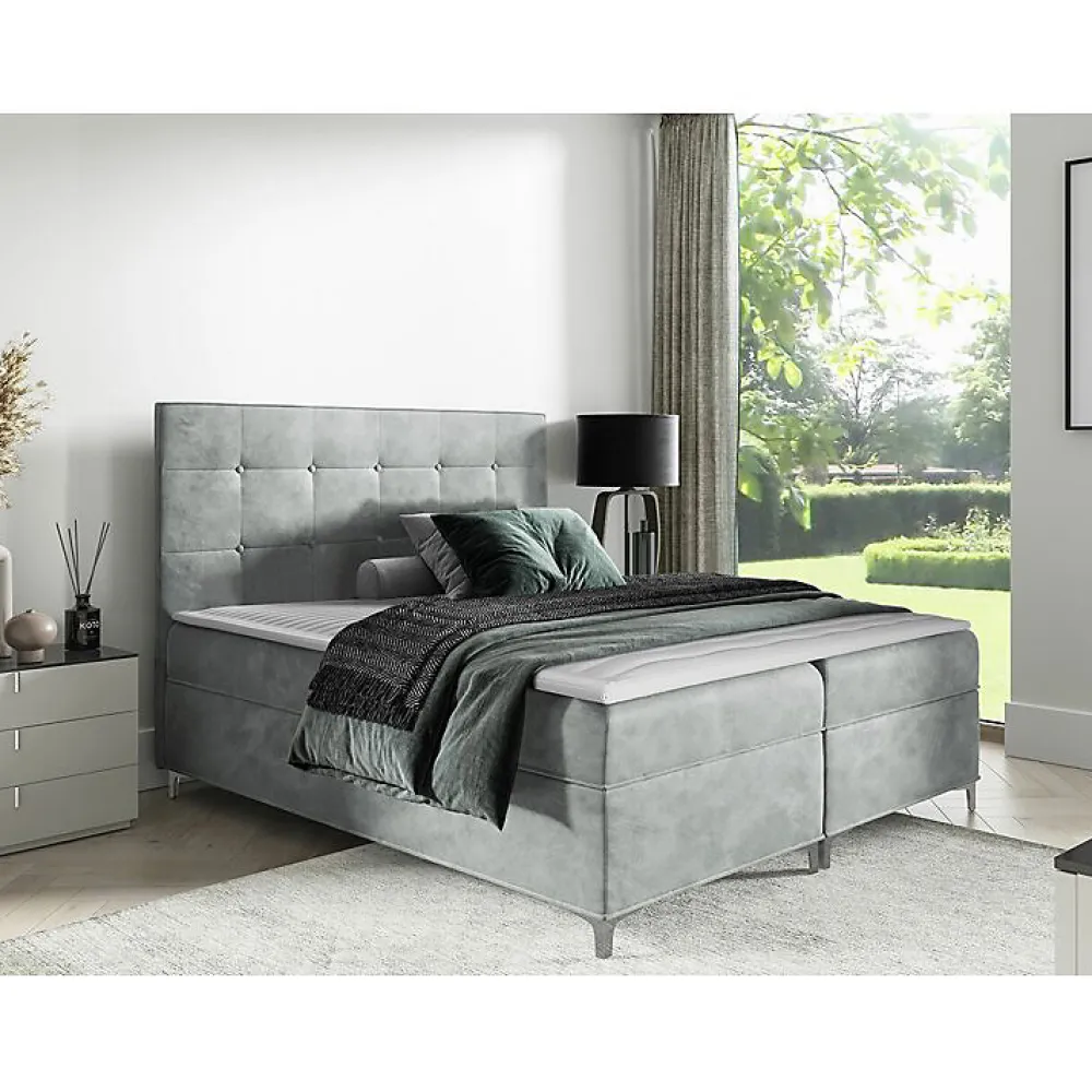 Lit continental Baltimore 185, Unique, Gris, Tissu, Disponible>Mobilier1 Hot