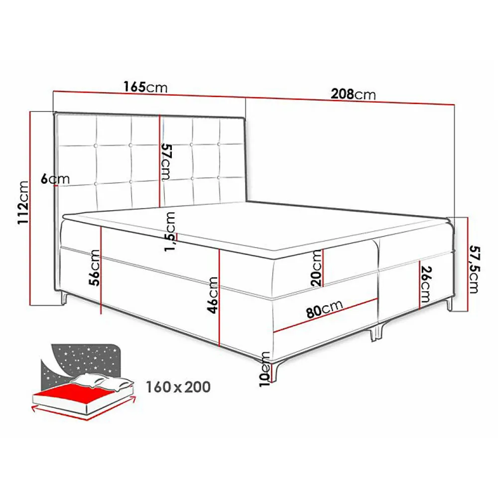 Lit continental Baltimore 185, Double, Marron, Tissu, Disponible>Mobilier1 Outlet