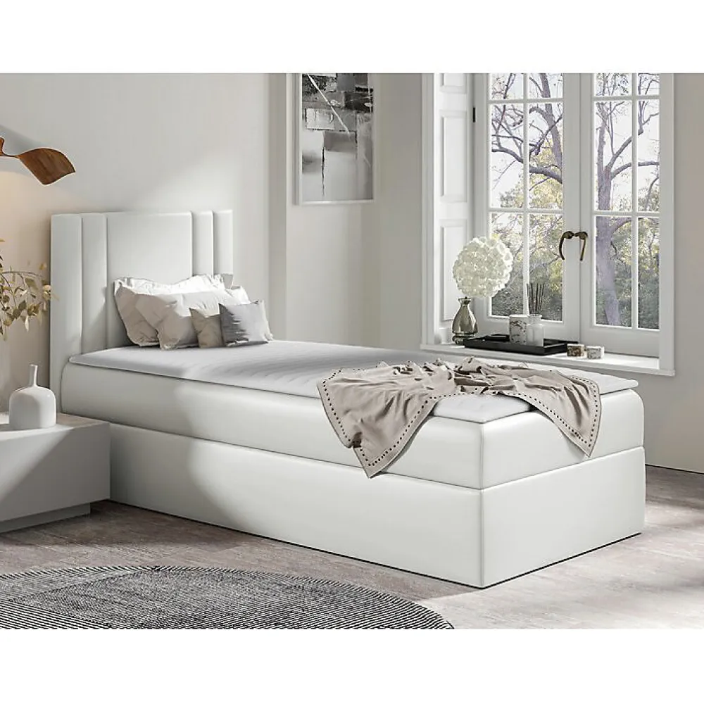 Lit continental Baltimore 179, Unique, Blanc, Faux cuir, Disponible>Mobilier1 Outlet
