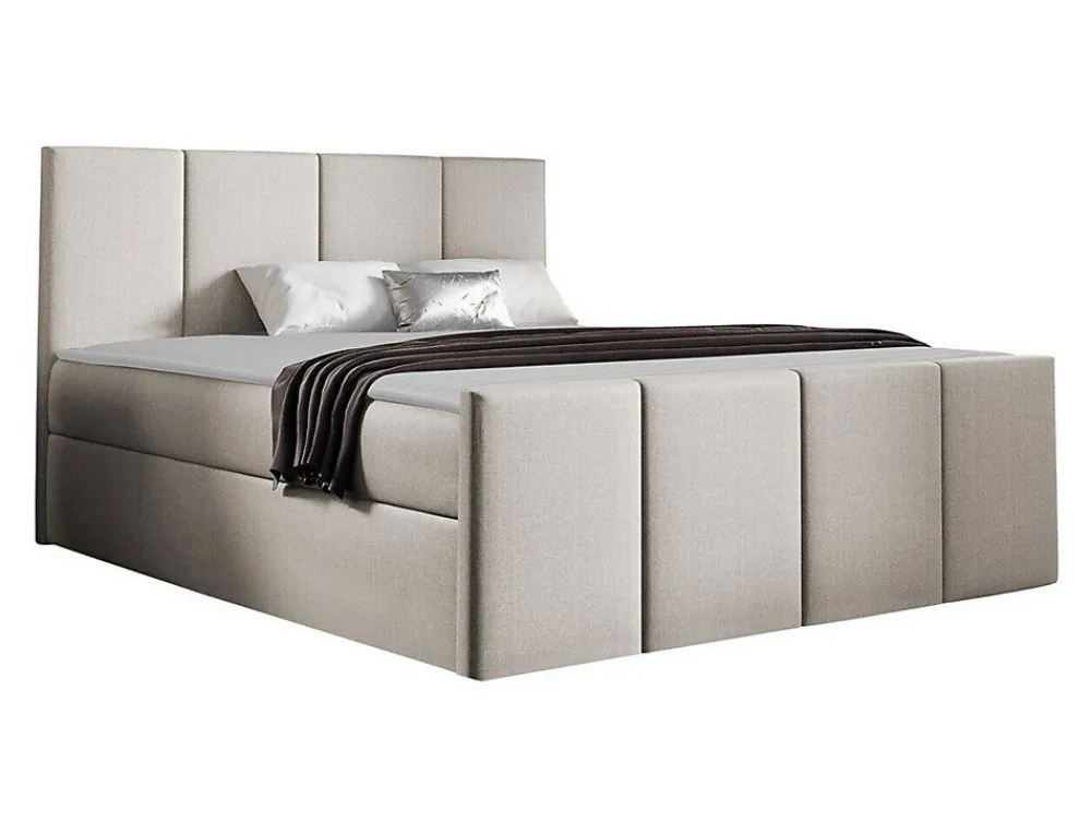 Lit continental Baltimore 154, Double, Brun clair, Tissu, Disponible>Mobilier1
