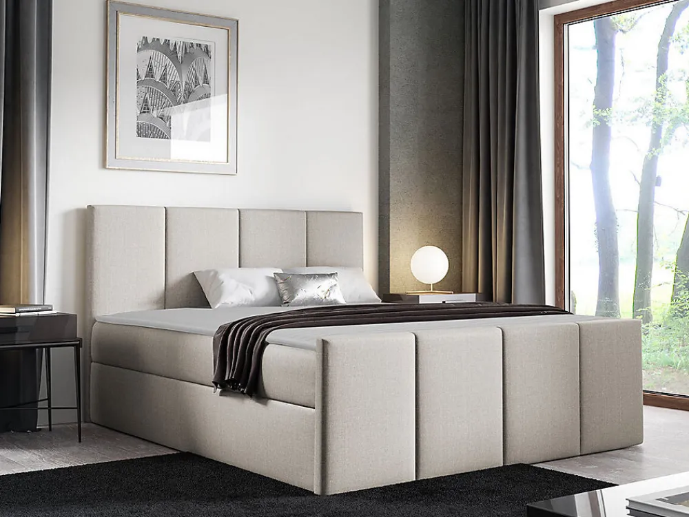 Lit continental Baltimore 154, Double, Brun clair, Tissu, Disponible>Mobilier1