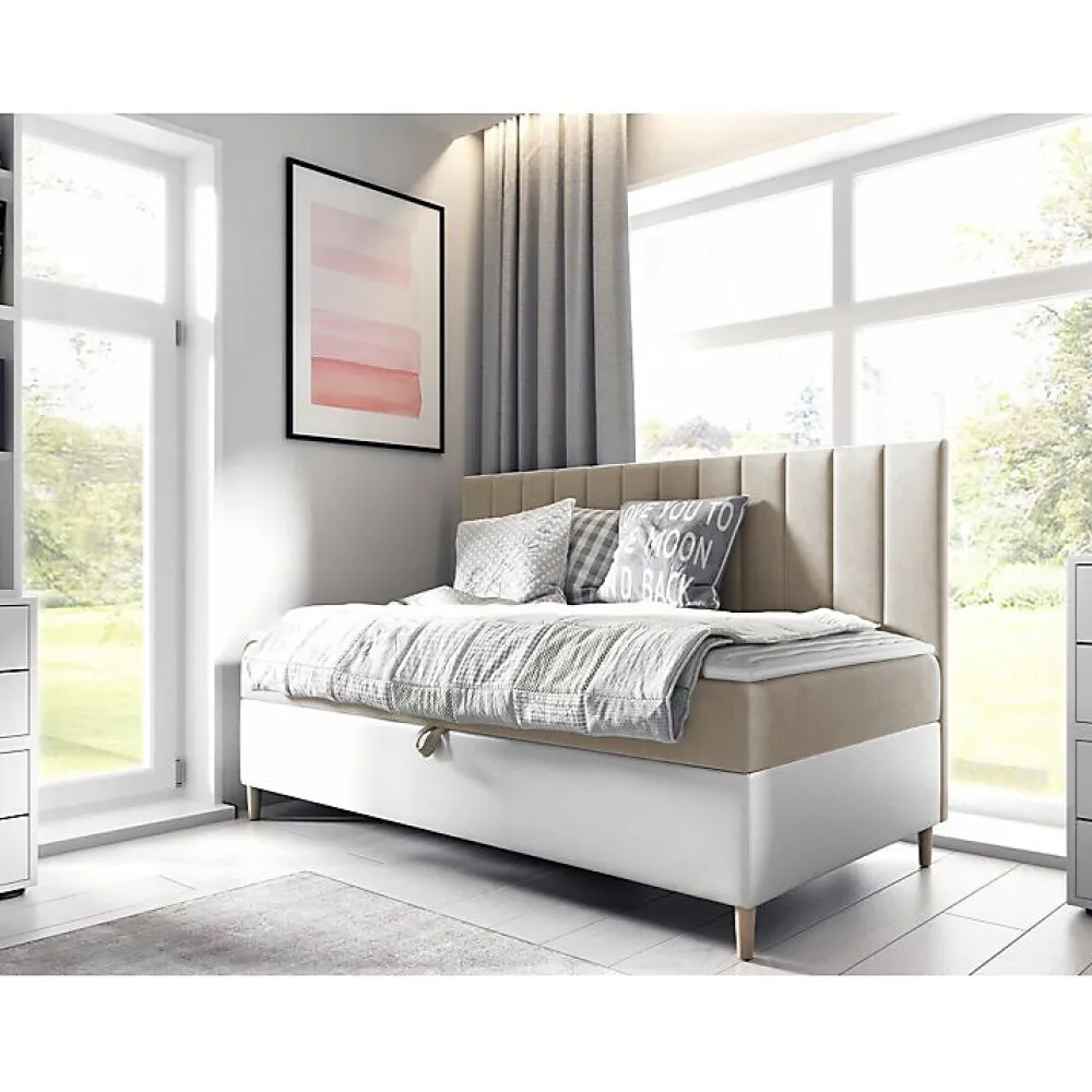 Lit continental Baltimore 165, Unique, Brun clair, Faux cuir>Mobilier1 Best