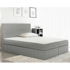 Mobilier1 Lit continental Baltimore 163, Double, Gris, Tissu, Disponible* Ensemble Sommier Et Matelas