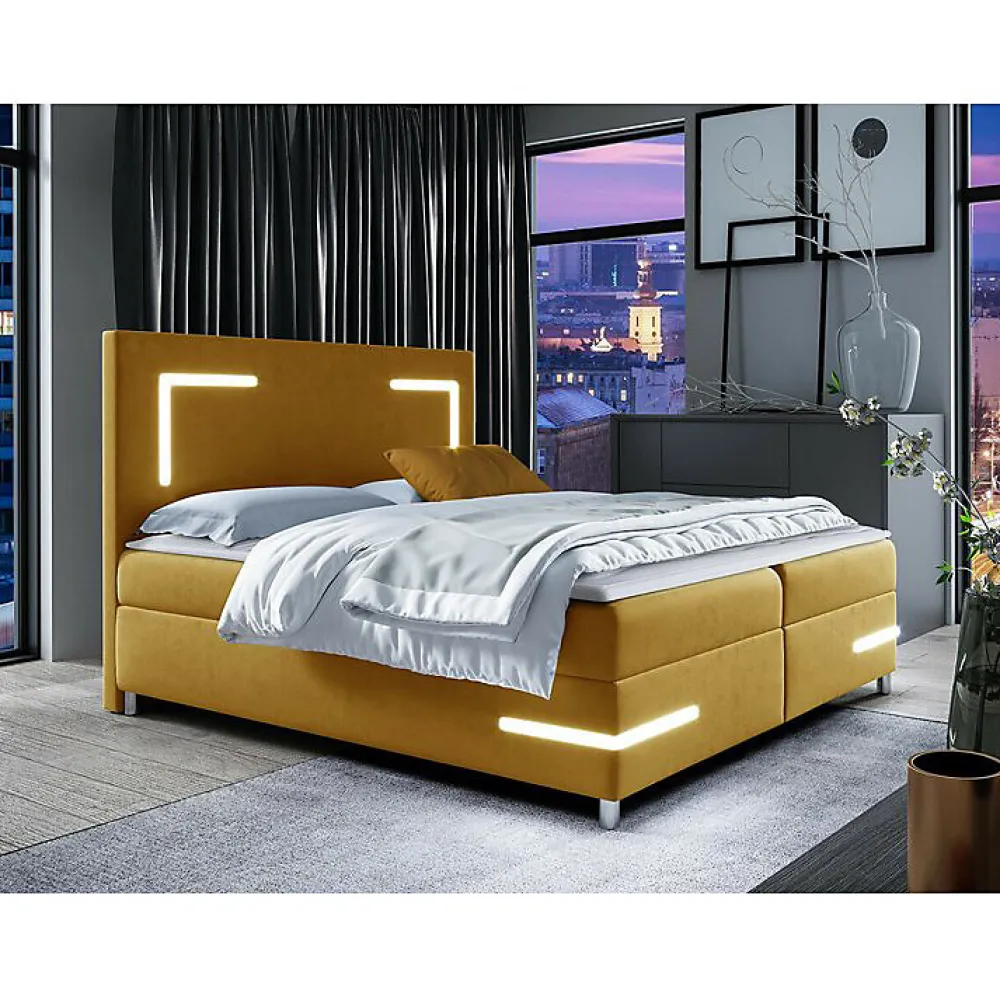 Lit continental Baltimore 173, Double, Jaune, Tissu, Disponible>Mobilier1 Clearance