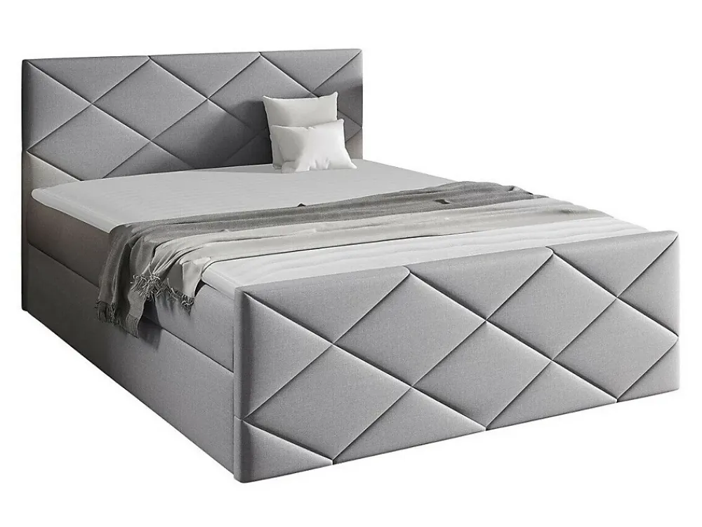 Mobilier1 Lit continental Baltimore 155, Double, Gris, Tissu, Disponible* Ensemble Sommier Et Matelas