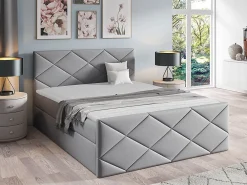Mobilier1 Lit continental Baltimore 155, Double, Gris, Tissu, Disponible* Ensemble Sommier Et Matelas