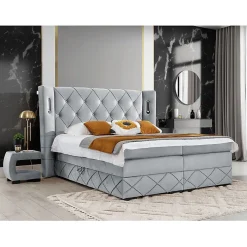 Mobilier1 Lit continental Baltimore 187, Double, Gris, Tissu, Disponible* Ensemble Sommier Et Matelas