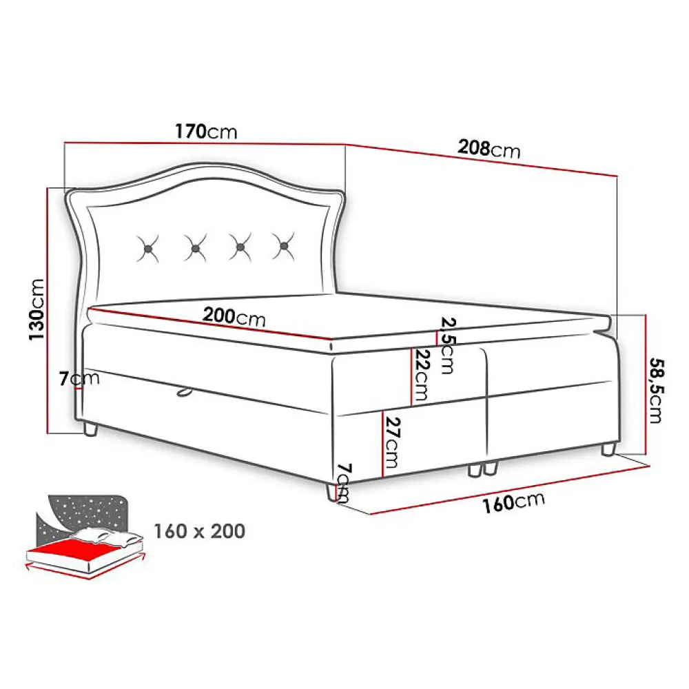 Lit continental Baltimore 135, Double, Bleu, Tissu, Disponible>Mobilier1 New