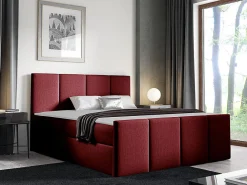 Mobilier1 Lit continental Baltimore 154, Double, Rouge, Tissu, Disponible* Ensemble Sommier Et Matelas