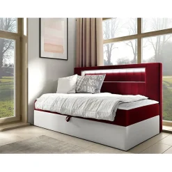 Lit continental Baltimore 168, Unique, Rouge, Faux cuir, Disponible>Mobilier1 Discount