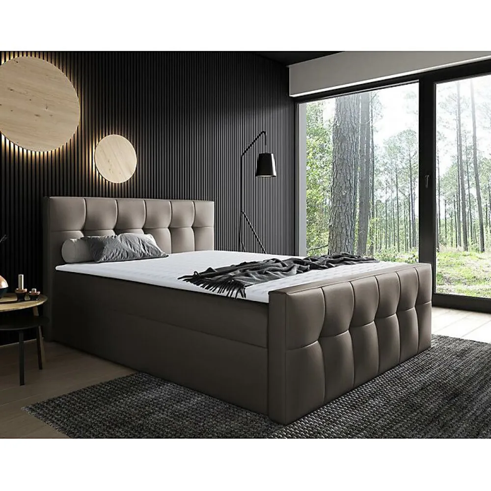 Mobilier1 Lit continental Baltimore 138, Double, Marron, Faux cuir, Disponible* Ensemble Sommier Et Matelas