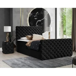Lit continental Baltimore 186, Double, Noir, Tissu, Disponible>Mobilier1 Hot