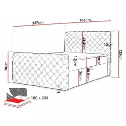 Lit continental Baltimore 186, Double, Noir, Tissu, Disponible><noscript><img width=