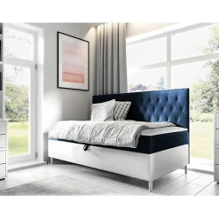Mobilier1 Lit continental Baltimore 166, Unique, Bleu, Faux cuir, Disponible* Ensemble Sommier Et Matelas