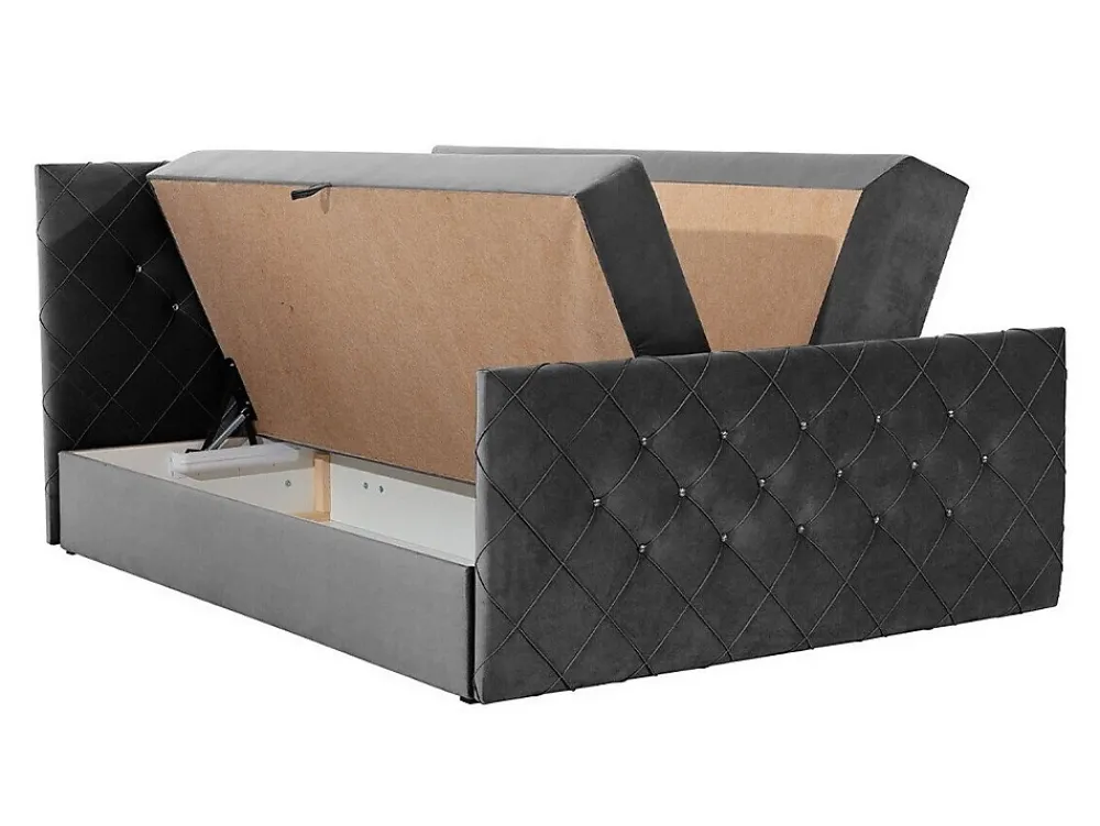 Mobilier1 Lit continental Baltimore 158, Double, Gris, Tissu, Disponible* Ensemble Sommier Et Matelas