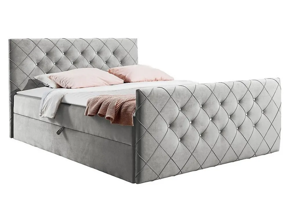 Mobilier1 Lit continental Baltimore 158, Double, Gris, Tissu, Disponible* Ensemble Sommier Et Matelas
