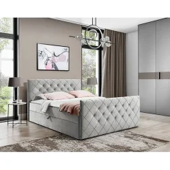 Mobilier1 Lit continental Baltimore 158, Double, Gris, Tissu, Disponible* Ensemble Sommier Et Matelas