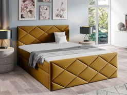 Mobilier1 Lit continental Baltimore 155, Double, Jaune, Tissu, Disponible* Ensemble Sommier Et Matelas
