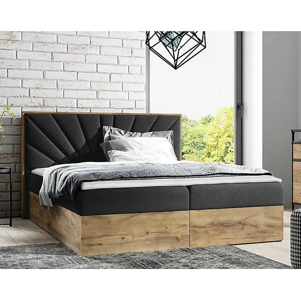 Lit continental Baltimore 191, Double, Noir, Tissu, Disponible>Mobilier1 Best
