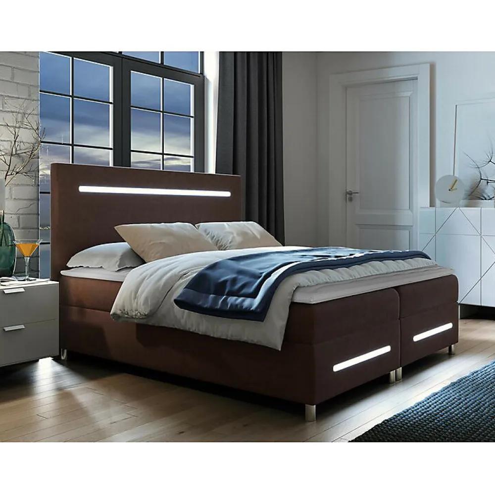 Lit continental Baltimore 174, Double, Marron, Tissu, Disponible>Mobilier1 Clearance