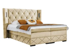 Lit continental Baltimore 187, Unique, Brun clair, Tissu, Disponible>Mobilier1 Online