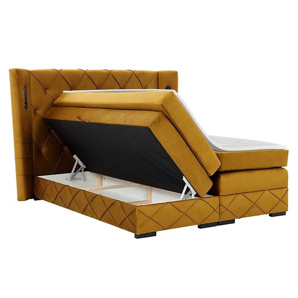 Lit continental Baltimore 187, Unique, Brun clair, Tissu, Disponible>Mobilier1 Online