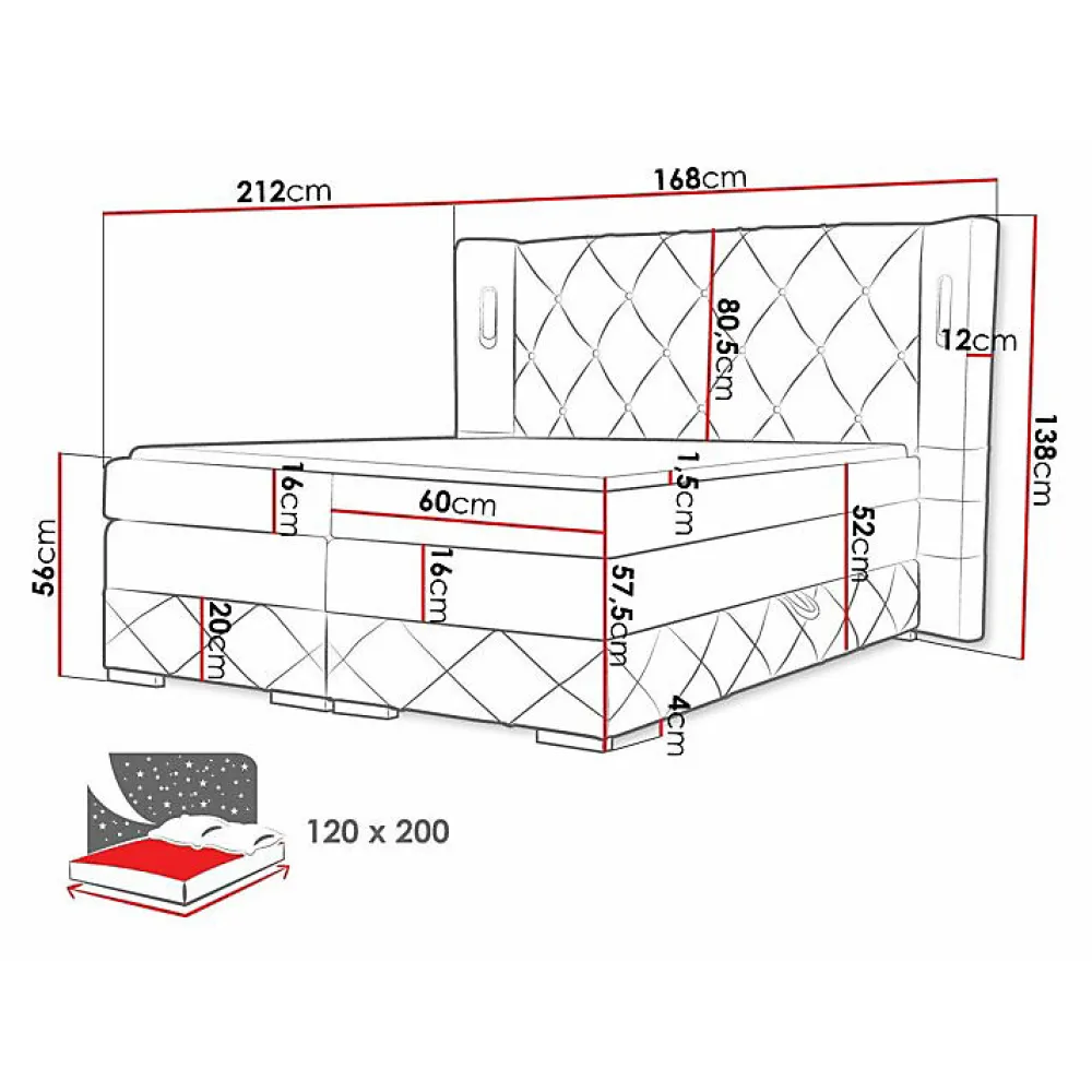 Lit continental Baltimore 187, Unique, Brun clair, Tissu, Disponible>Mobilier1 Online