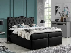 Mobilier1 Lit continental Baltimore 162, Double, Noir, Faux cuir, Disponible* Ensemble Sommier Et Matelas