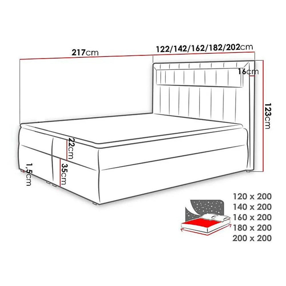 Mobilier1 Lit continental Baltimore 131, Double, Gris, Faux cuir, Disponible* Ensemble Sommier Et Matelas