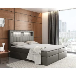 Mobilier1 Lit continental Baltimore 131, Double, Gris, Faux cuir, Disponible* Ensemble Sommier Et Matelas