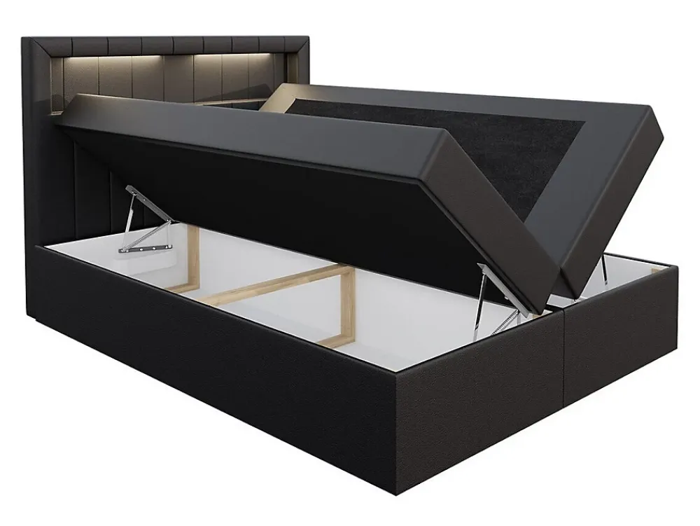 Mobilier1 Lit continental Baltimore 131, Double, Gris, Faux cuir, Disponible* Ensemble Sommier Et Matelas