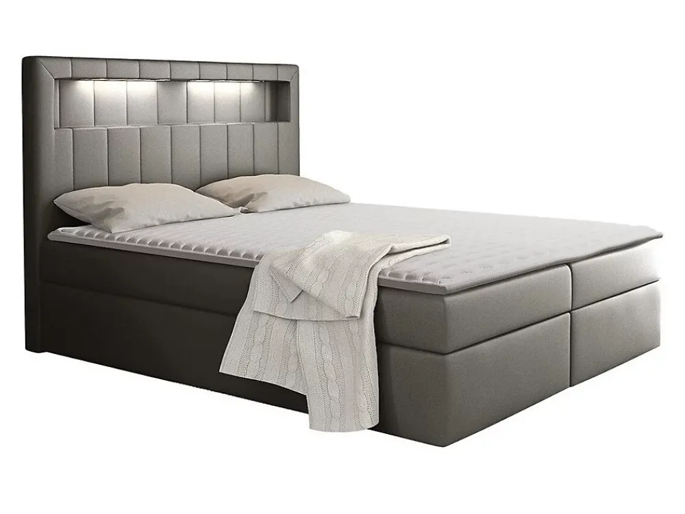 Mobilier1 Lit continental Baltimore 131, Double, Gris, Faux cuir, Disponible* Ensemble Sommier Et Matelas
